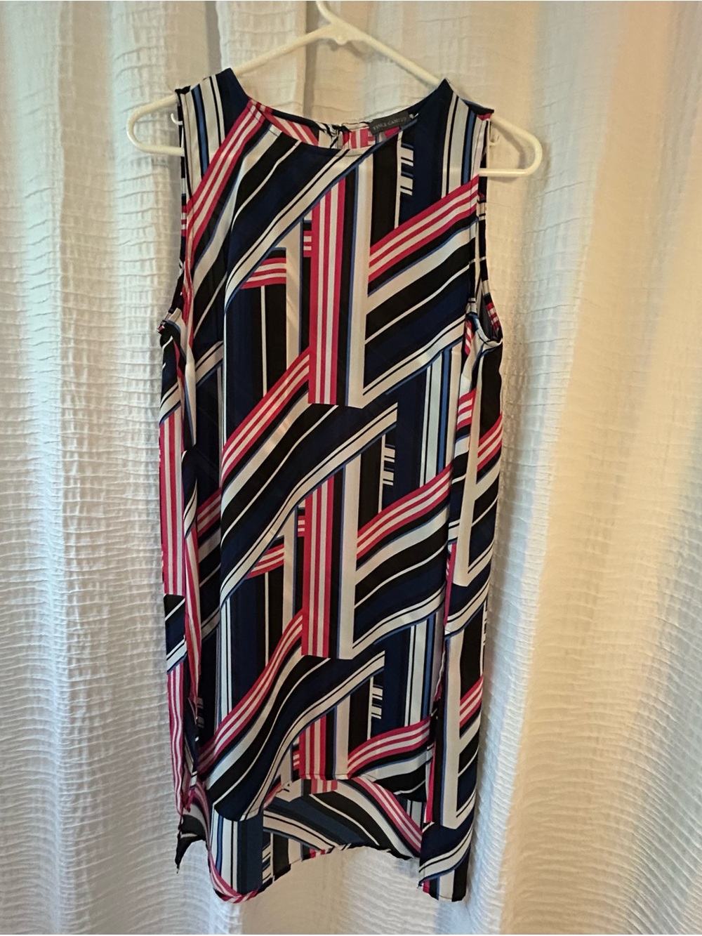 Vince Camuto Navy, White & Pink Striped Sleeveless Tunic